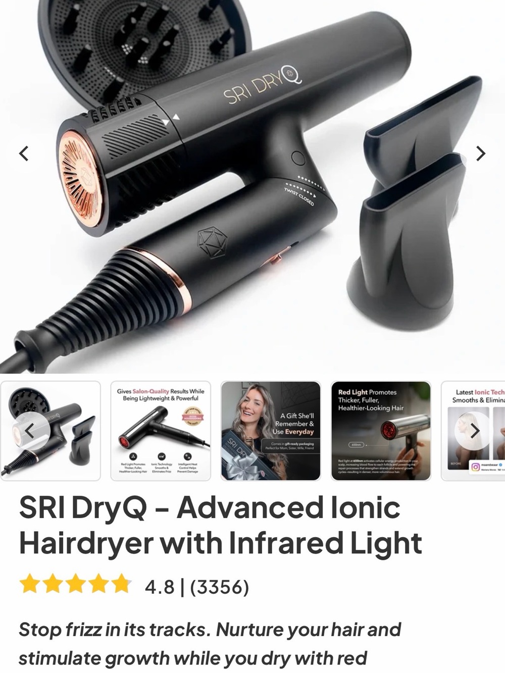 SRI DryQ Advanced Ionic Hair Dryer - rose gold